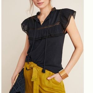 Anthropologie top blouse black shirt xs